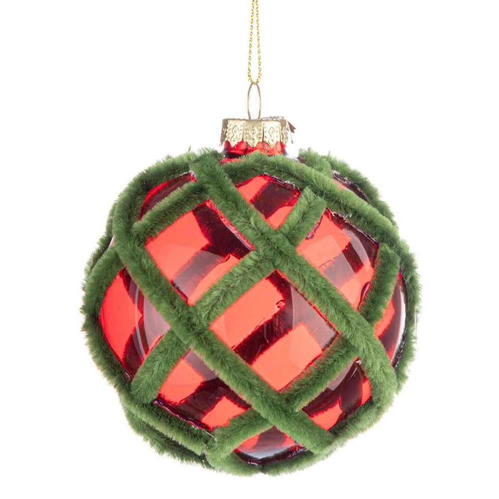 SFERA VETRO TINSELLY ROSSO VERDE D.80